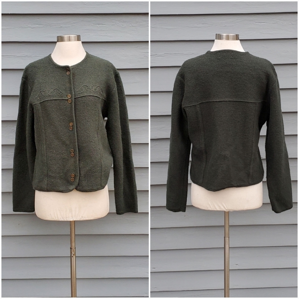Vintage 90s y2k Pendleton Olive‎ OD Green Wool Brass Button Cardigan Sweater Md